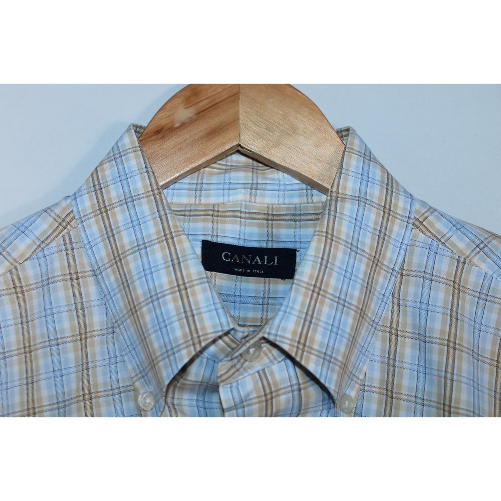 Canali Men's XL Multicolor Plaid Long Sleeve Dress Shirt - Picture 4 of 13